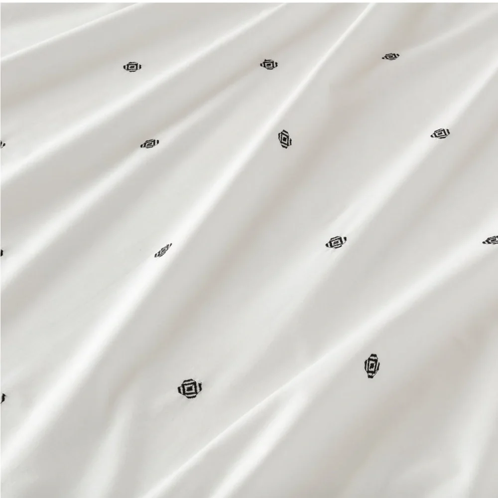 IKEA RÄVTÖREL Duvet Cover Set Queen White Black Tassel Bedding Boho Embroidered
